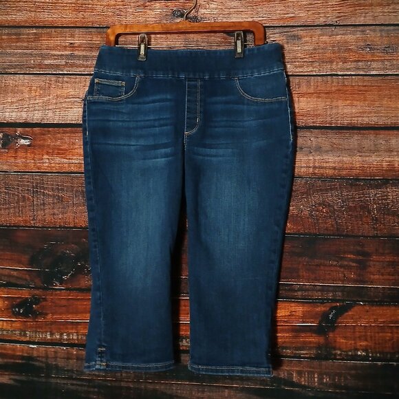 Chicos Jeans Size 1.5P 10 Petite Slim Leg Capri Dark Blue Denim Stretch - Picture 2 of 7
